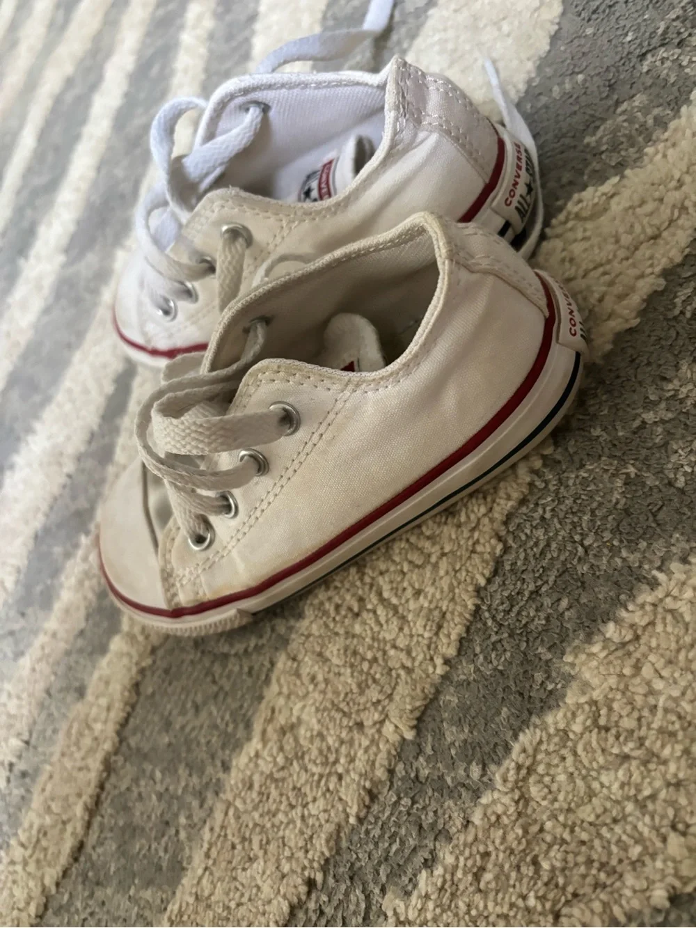 Converse White Low Top Kids All Star Sneakers with Red Trim